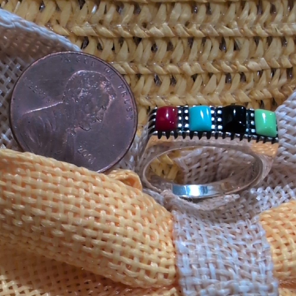 Multicolor Stone Sterling Silver Ring - image 7